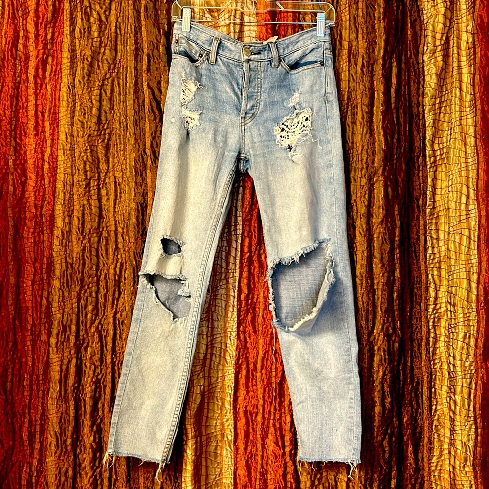 Free People high rise distressed lace jeans